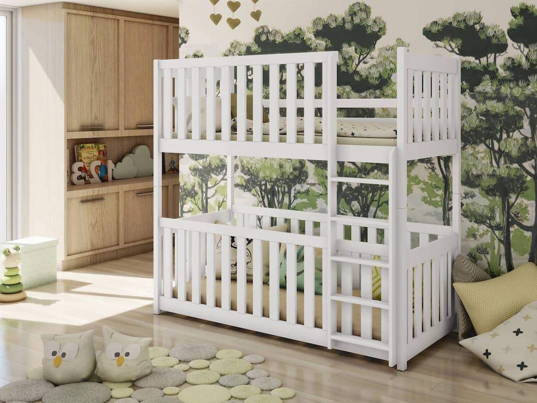 Kellog Wooden Bunk Bed with Cot Bed and Foam Mattress - White - Art Nest