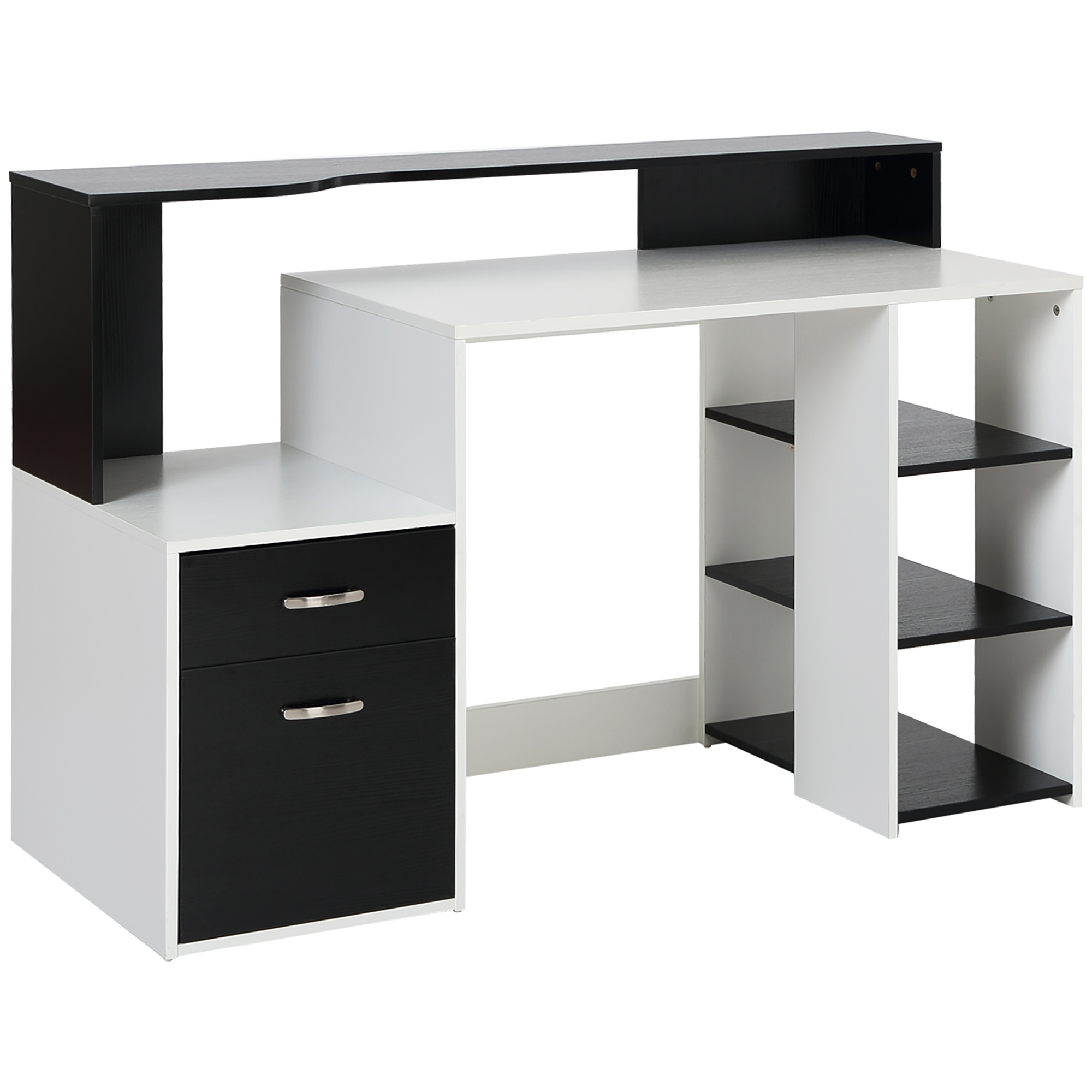 Computer Desk PC Table Modern Home Office Writing Workstation Furniture Printer Shelf Rack w/ Storage Drawer & Shelves (Black and white) - Life 