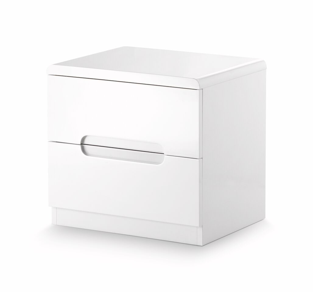 Bedside Table - MANHATTAN 2 Drawer Nightstand High Gloss White 45cm - JB Collections