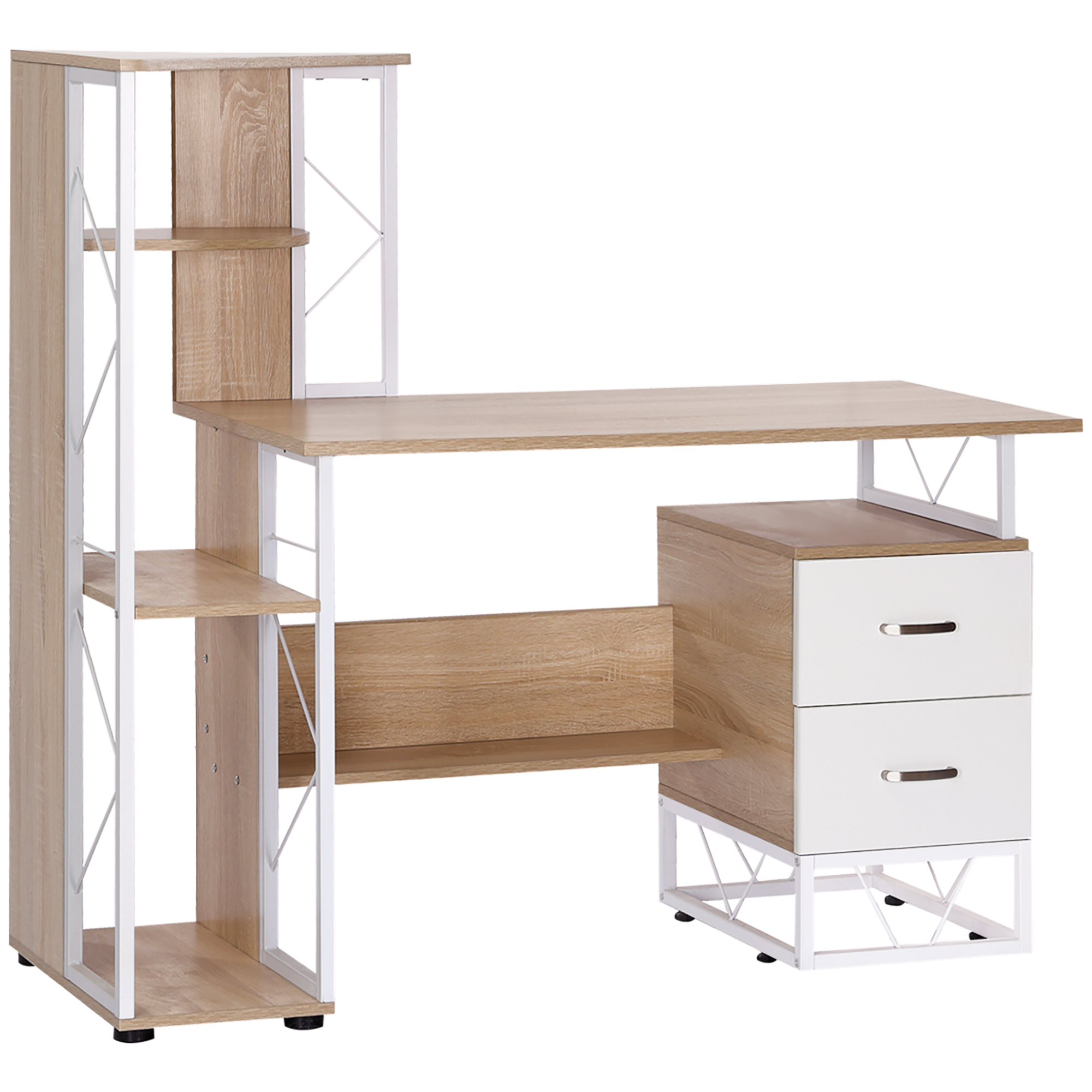 Computer Writing Desk PC Workstation w/2 Drawers Multi-Shelves Home Office Furniture - Life Essentials