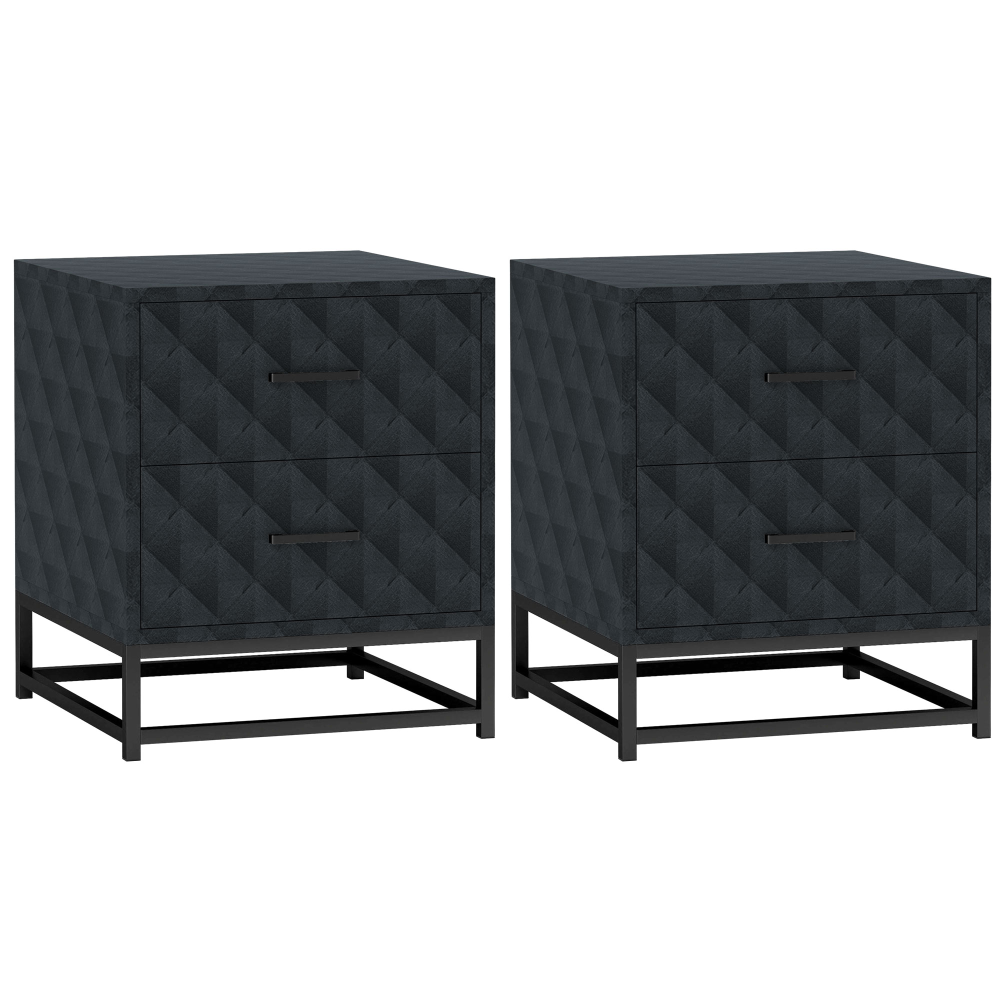 HERON Bedside Tables Set of 2 Modern Bedside Table Nightstand Black - Life Essentials