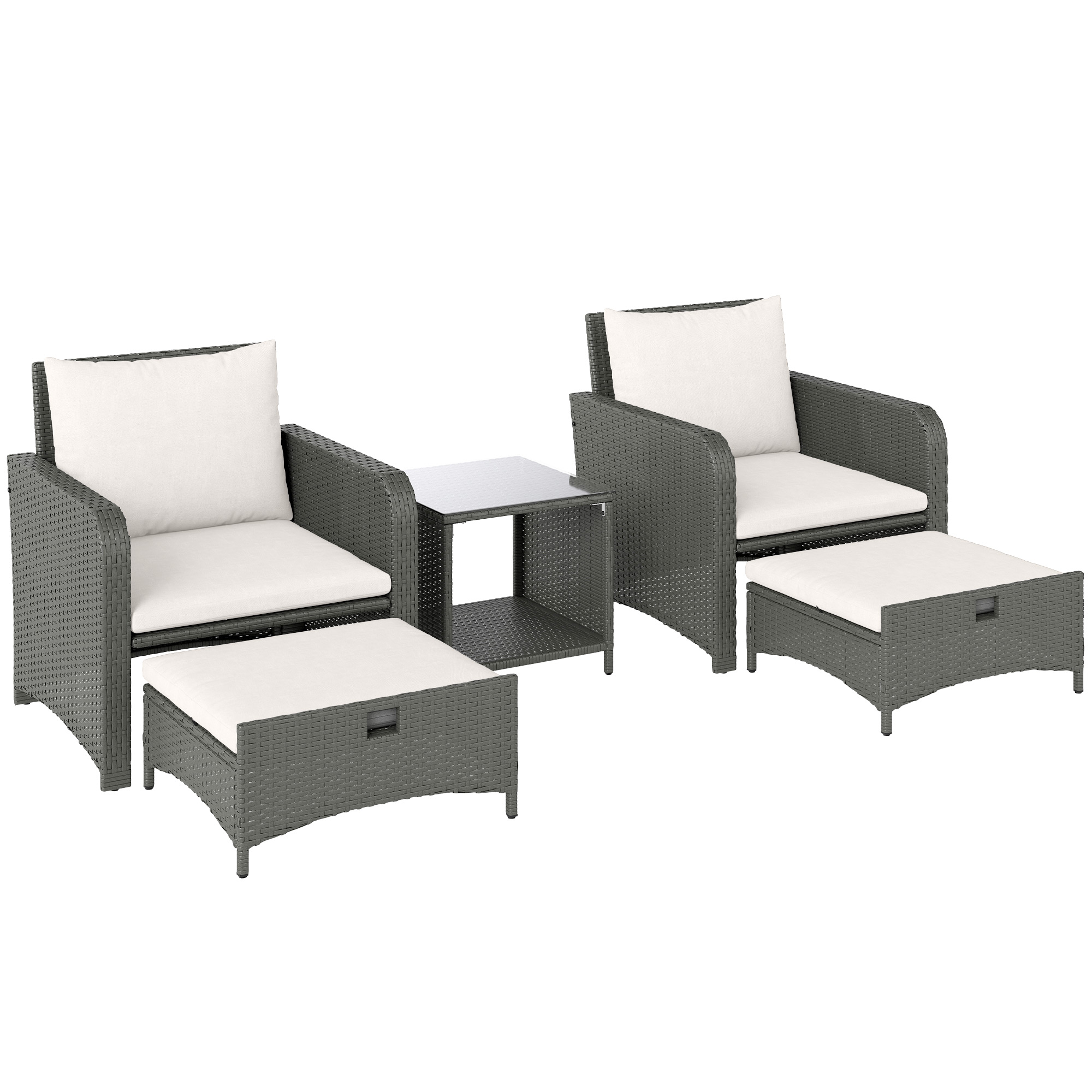 SUNVISTA Five Piece Rattan Garden Furniture Set with 2 Tier Coffee Table Cream White - Life Essentials