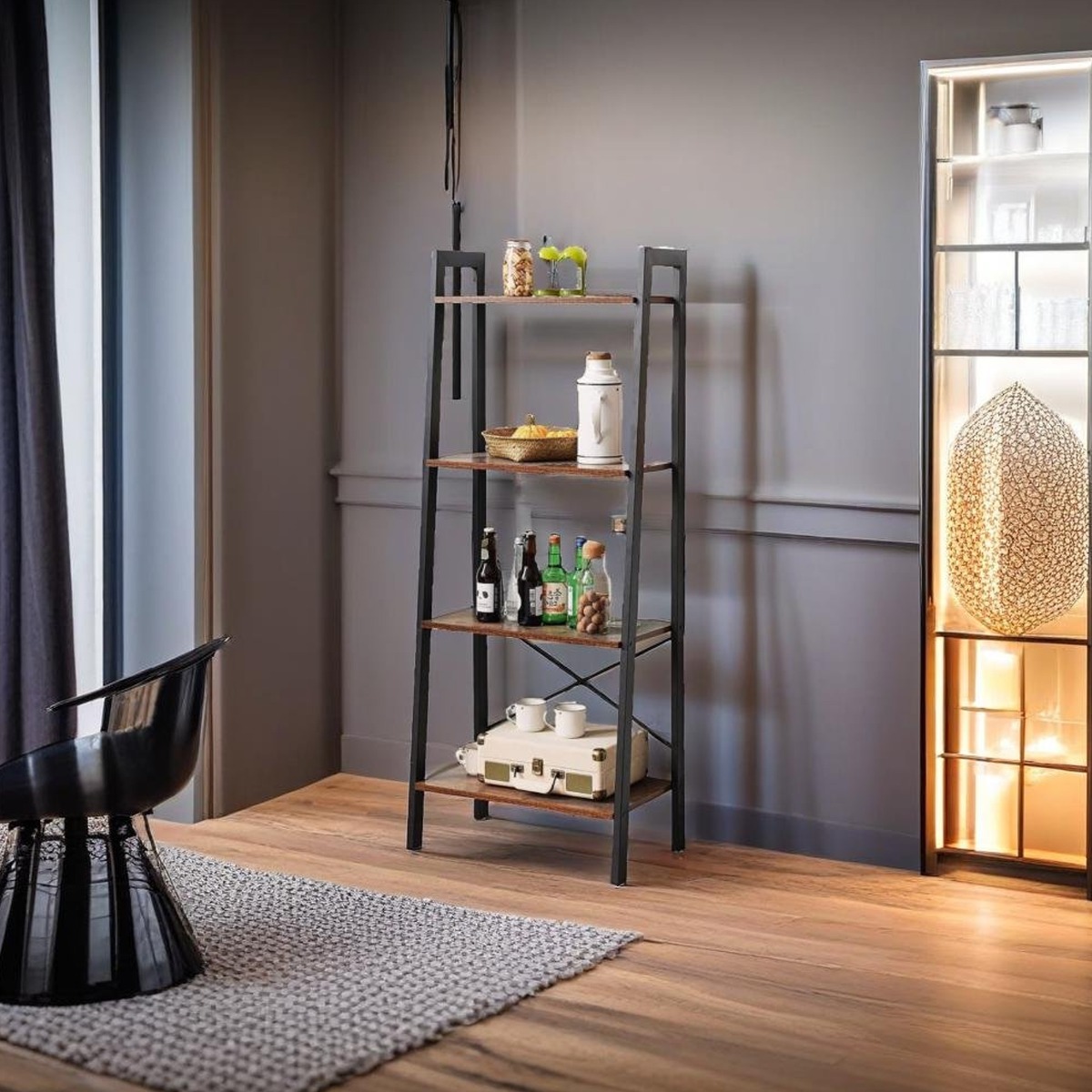 OLVANTE Ladder Shelf 4-Tier Bookcase - Rustic Brown - The Urban Forge