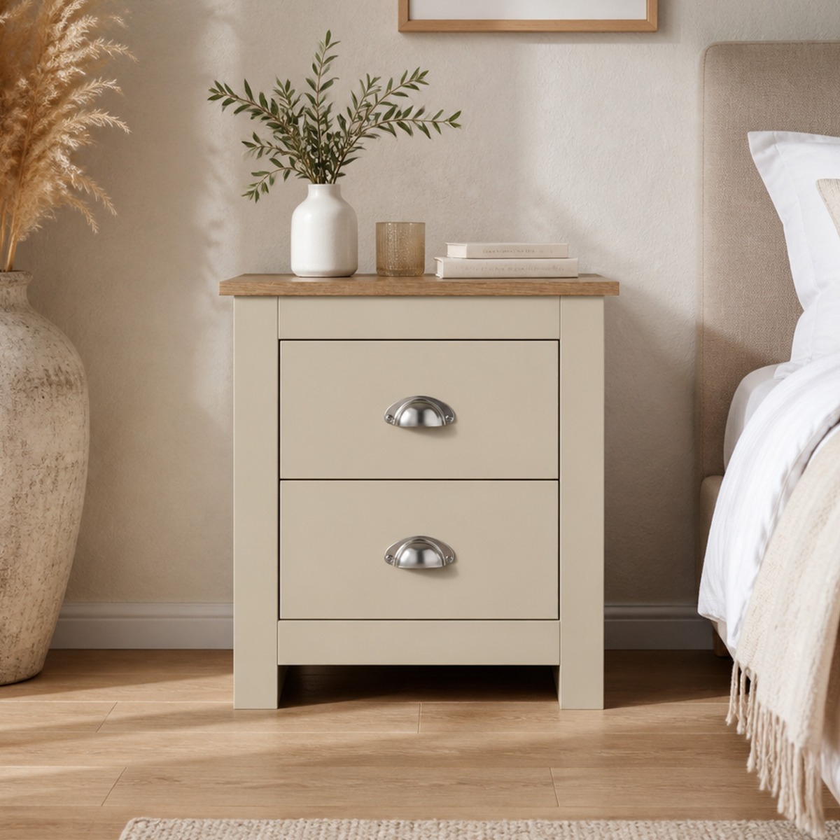 LEVIS 2 Drawer Bedside Table - Cream