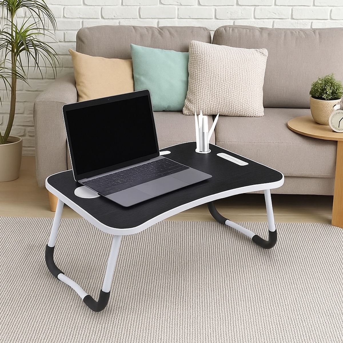 ORIVANE Laptop Table Folding Bed Tray Desk with Cup Holder - Black - The Urban Forge