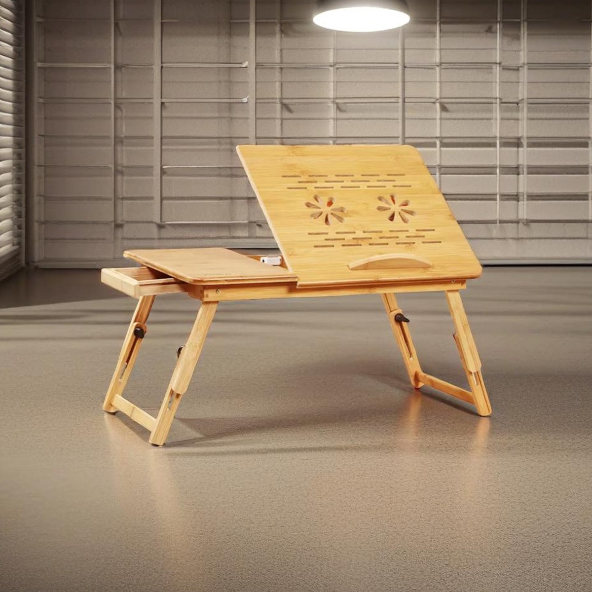 NOVATRA Laptop Table Adjustable Bamboo Bed Tray with Drawer and Folding Legs - Natural - The Urban Forge