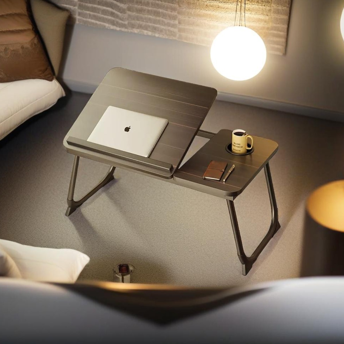 NOVATRA Laptop Table Folding Bed Tray Desk with Cup and Device Slot - Black - The Urban Forge
