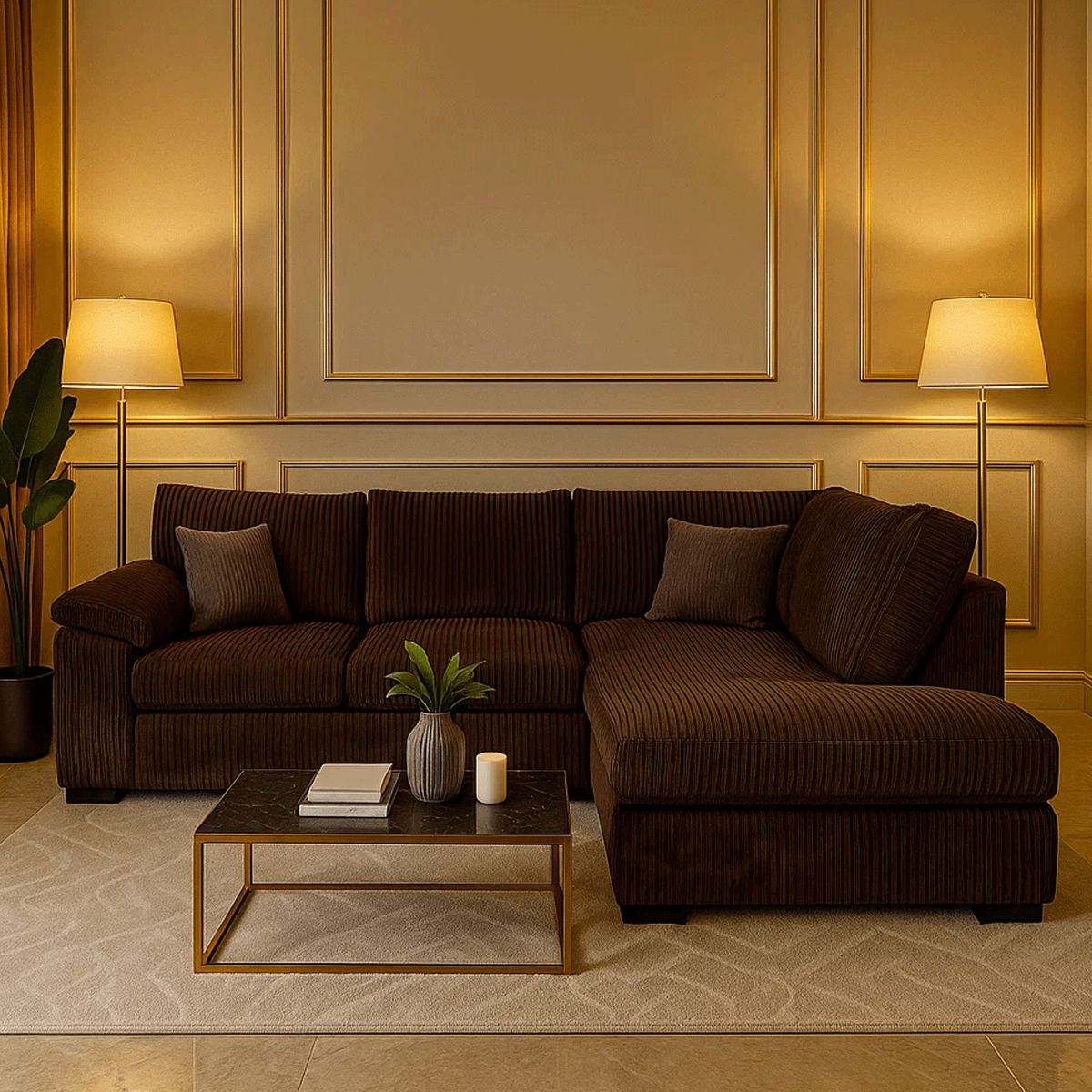 Corner Sofa - CORDURA Full Back Jumbo Cord Right Hand Brown - Home Done