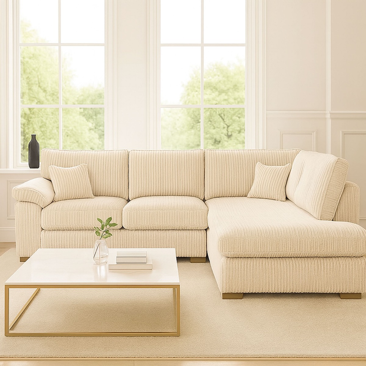 Corner Sofa - LARGE CORDURA Full Back Jumbo Cord Right Hand Cream - Home Done