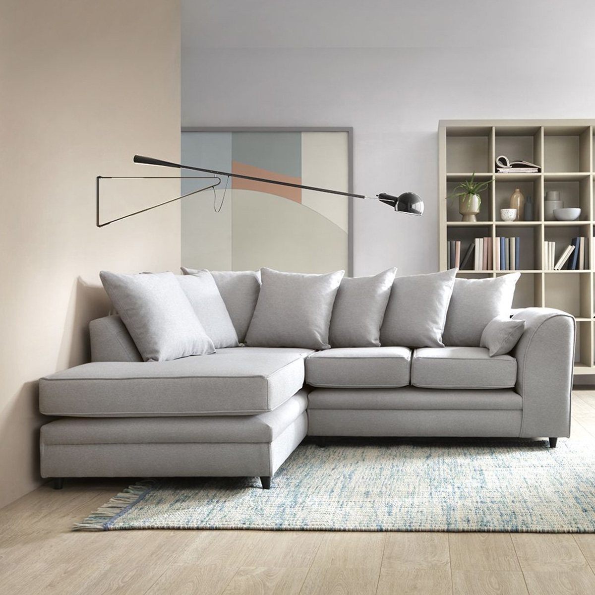 DOROTA Fabric 4 Seater L Shaped - Left Hand Facing Corner Sofa - Light Grey - Interior Masters