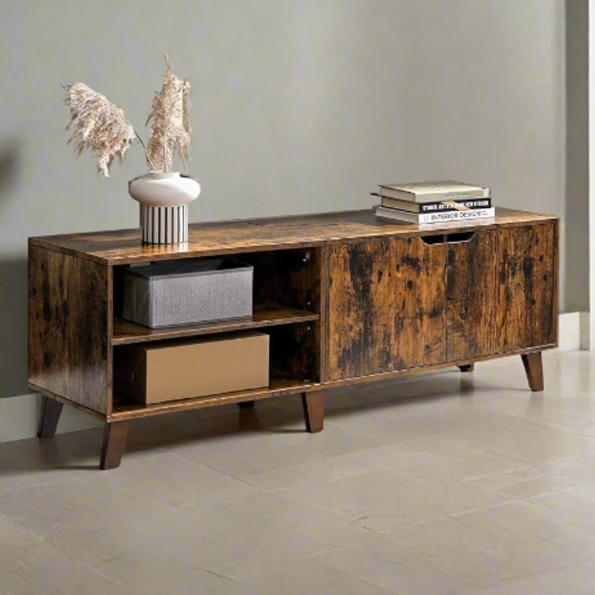 TRIVANTE TV Stand Rustic Cabinet with 2 Doors and Adjustable Shelves for TVs up to 65" - Brown - The Urban Forge