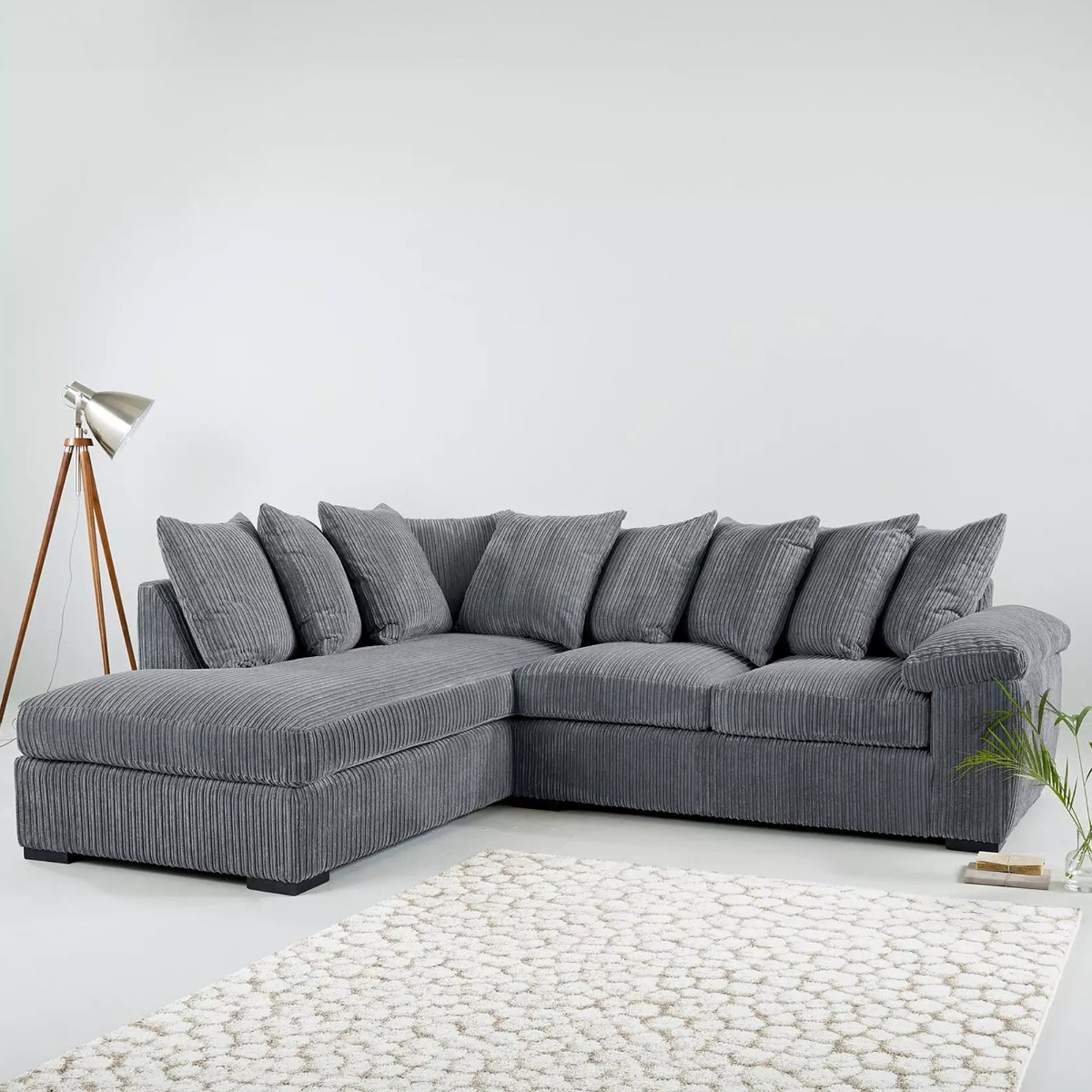 Corner Sofa - LARGE AMALFI Scatter Back Jumbo Cord Left Hand Charcoal - Sofa Central