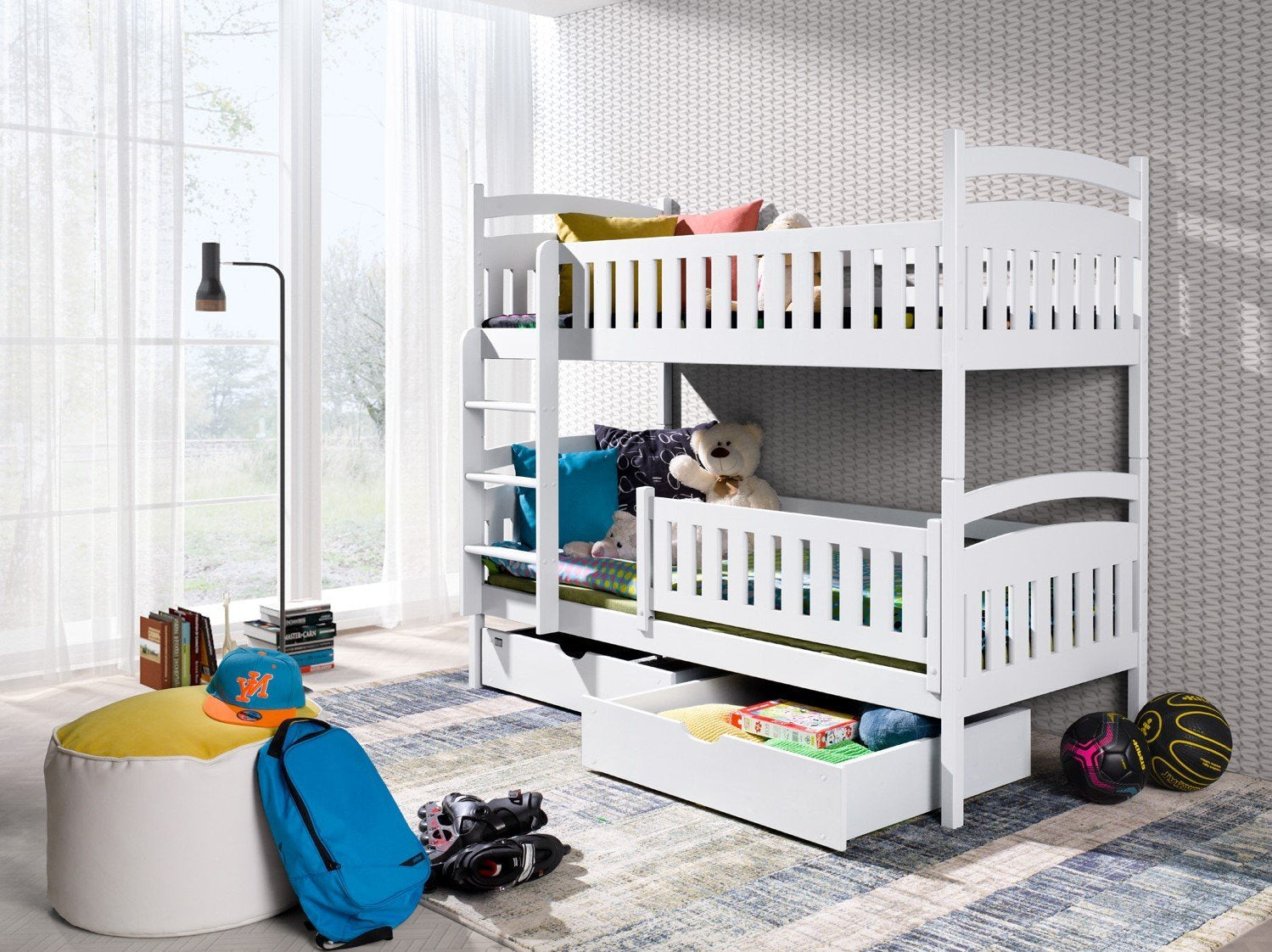 Juliet Wooden Bunk Bed with 2 Drawer Storage and Foam Mattress - White - Art Nest