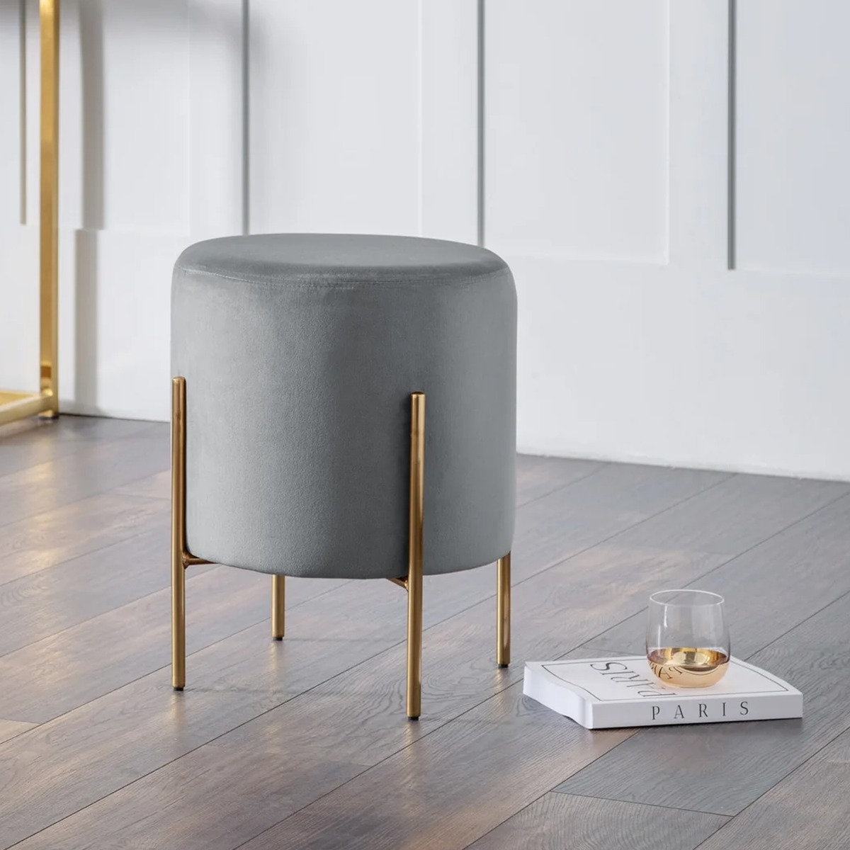 Harrogate Unique Design Gold Legs Stool - Grey - JB Collections