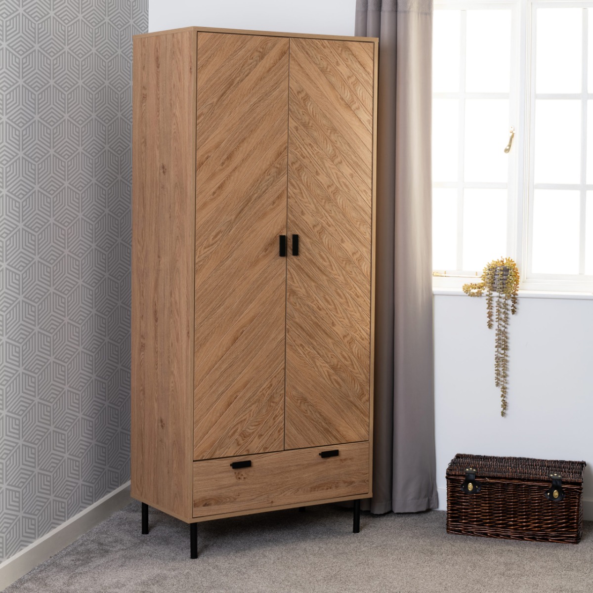 Wardrobe - LETHBRIDGE 2 Door Wardrobe Oak Effect 80cm - Budget Deals