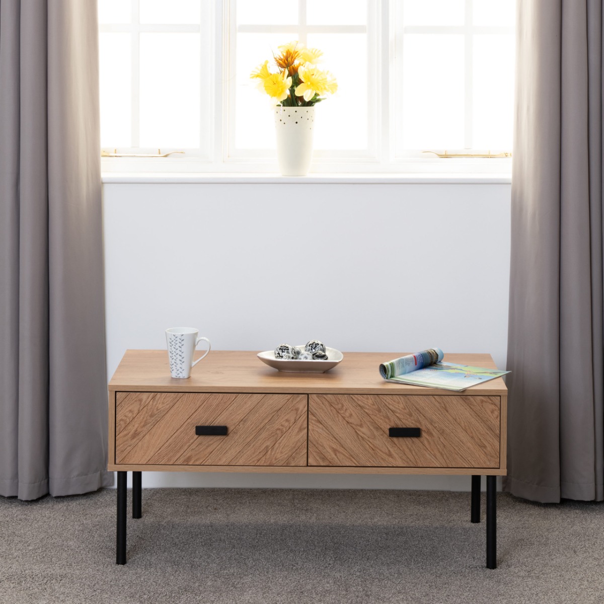 Leon 2 Drawer Coffee Table - Oak Effect - Budget Deals