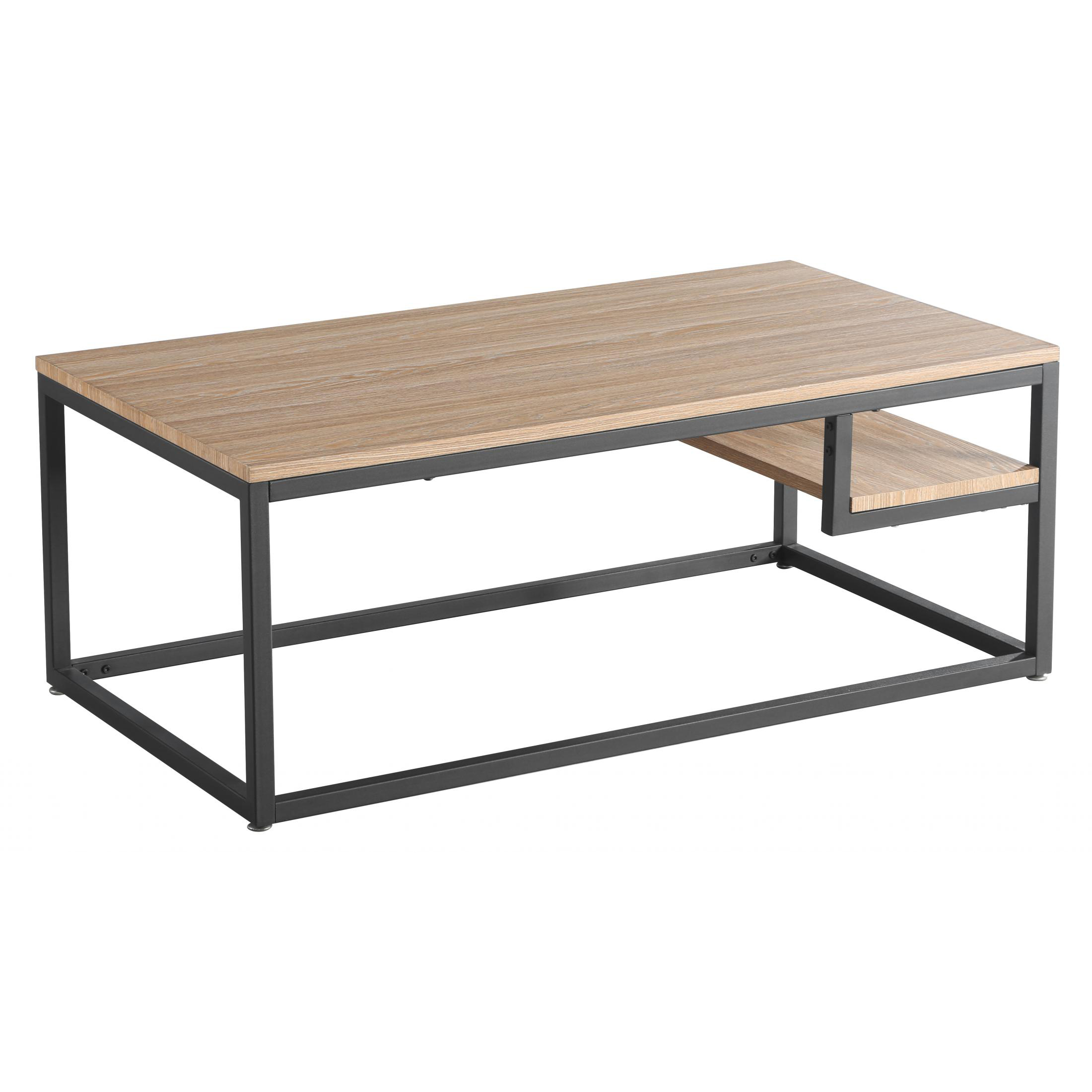 Guildford Latte Oak Coffee Table with Shelves Modern Black Legs - Sigrid Mills