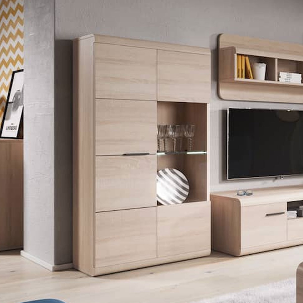 Kaleido Display Cabinet with 2 Doors - Oak Sonoma - Art Nest