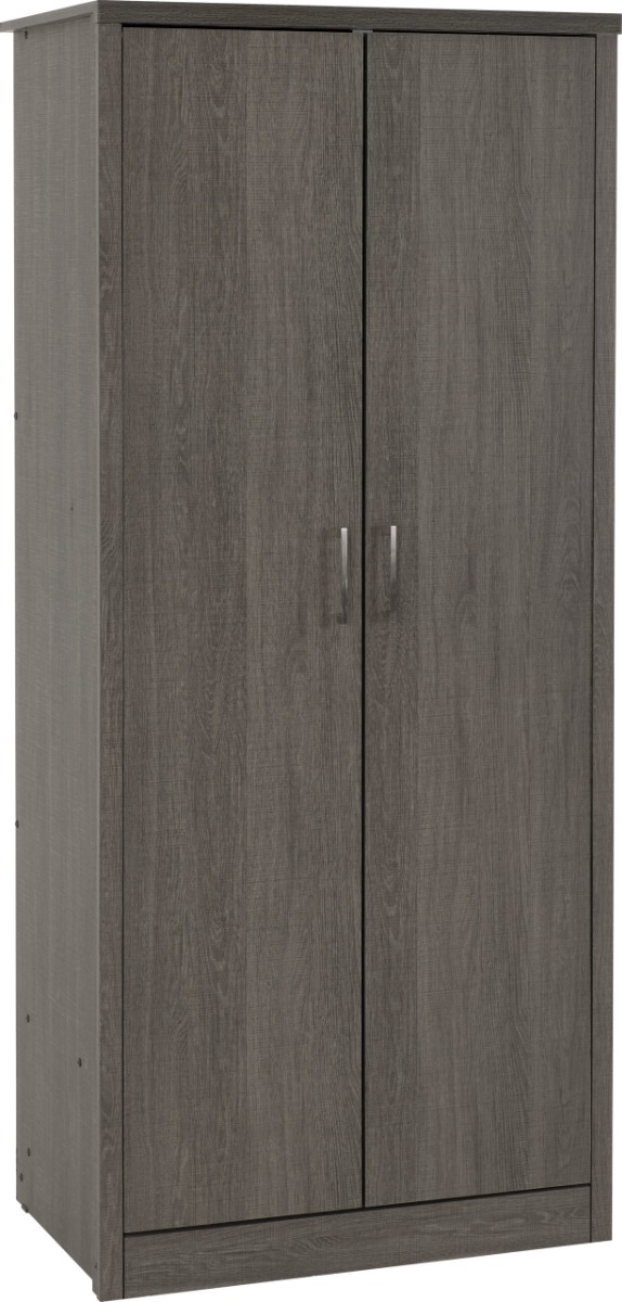 Wardrobe - LISKEARD 2 Door Wardrobe Black Wood Grain 81.5cm - Budget Deals