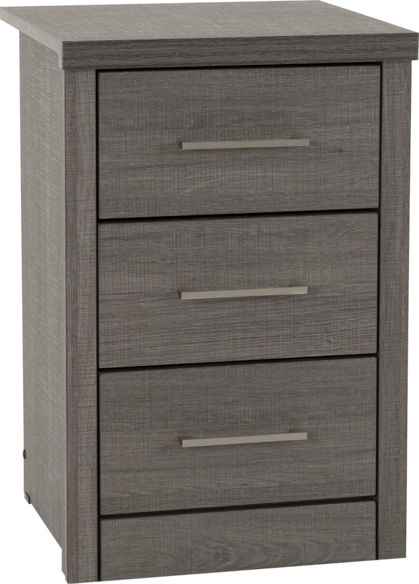 Lisbon 3 Drawer Bedside - Black Wood Grain - Budget Deals