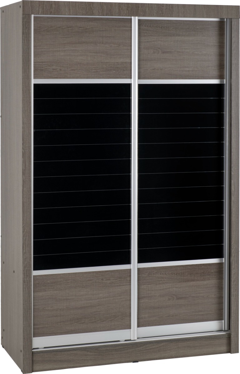 Sliding Wardrobe - LISKEARD 2 Door Mirrored Wardrobe Black 117.5cm - Budget Deals
