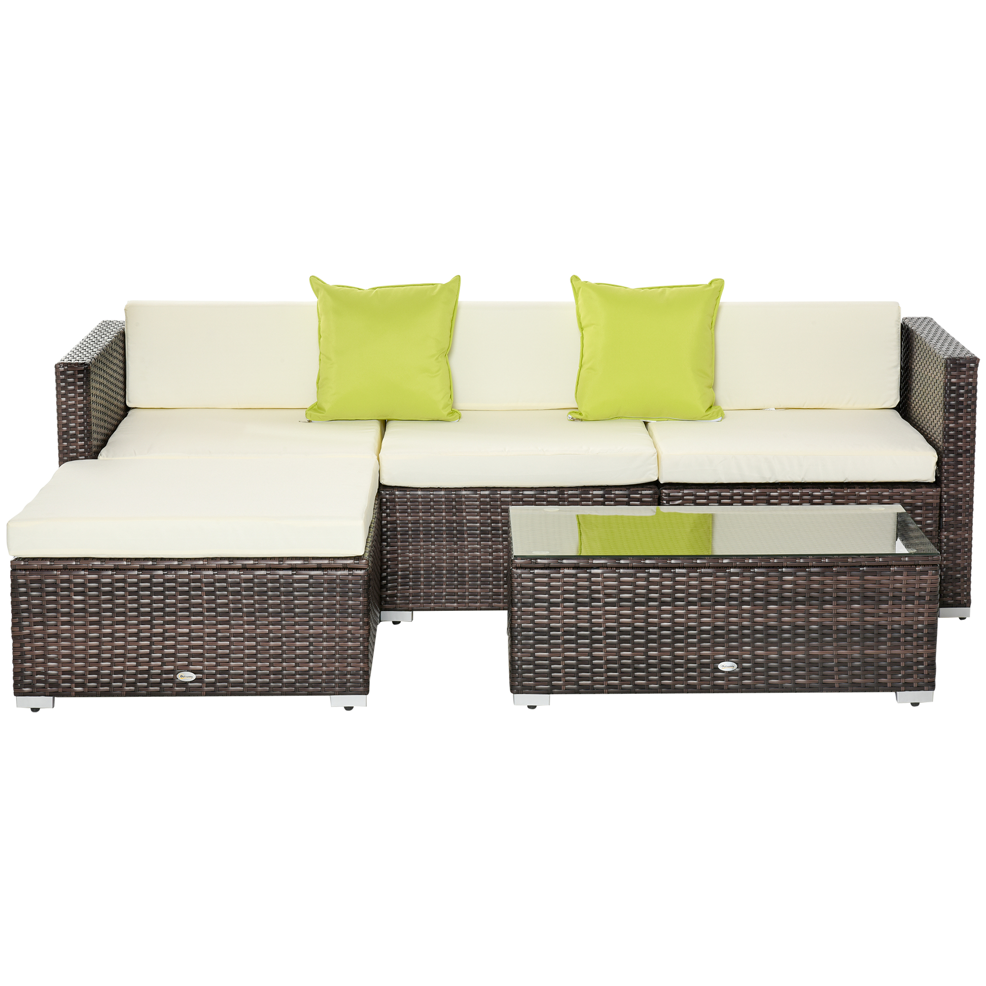 4-Seater Garden Rattan Furniture Rattan Sofa Set Sectional Sofa Coffee Table Combo Patio Furniture Metal Frame w/ Cushion Pillows Brown - Life 