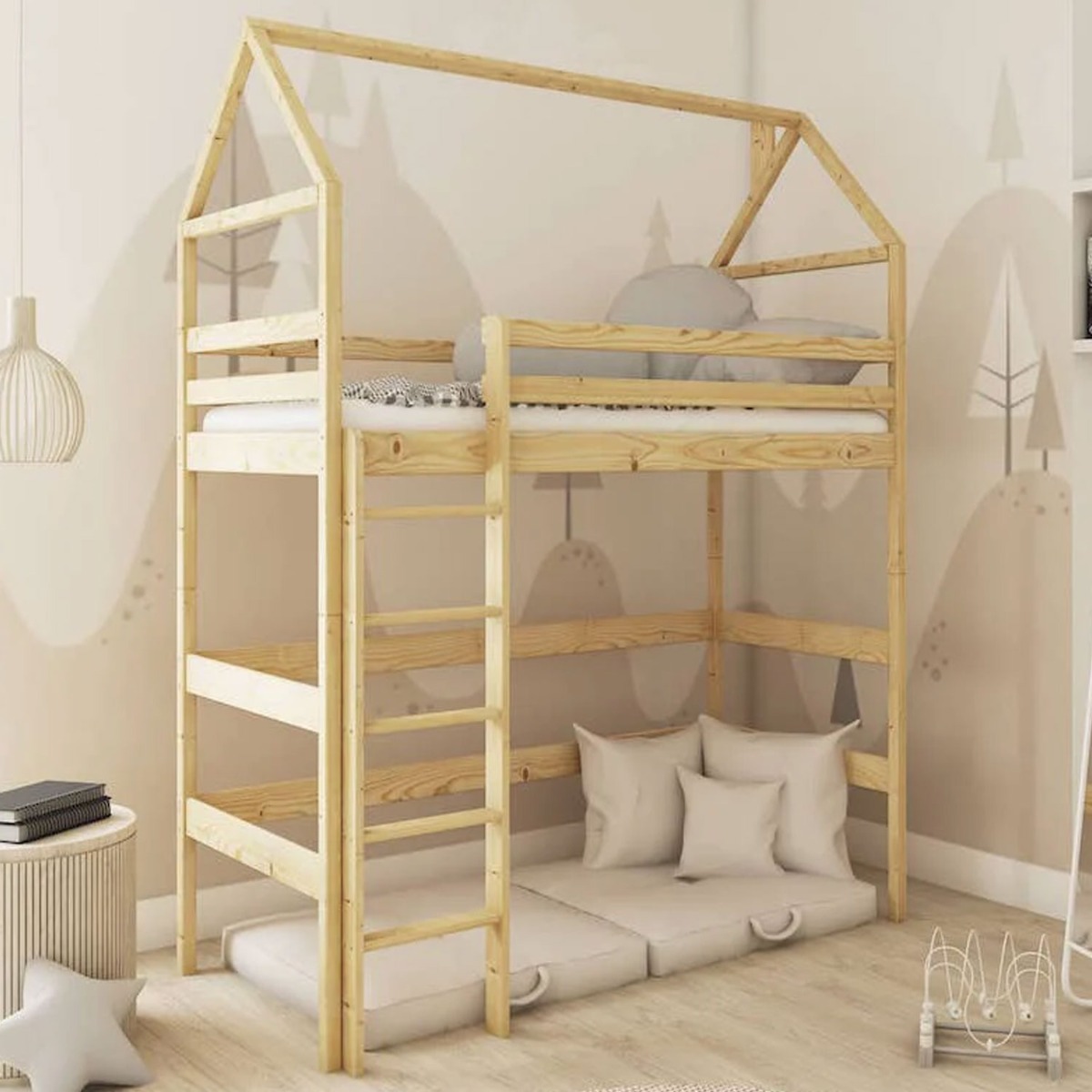 Ajax Siena Wooden Loft Bed with Foam/Bonnell Mattress - Pine - Art Nest