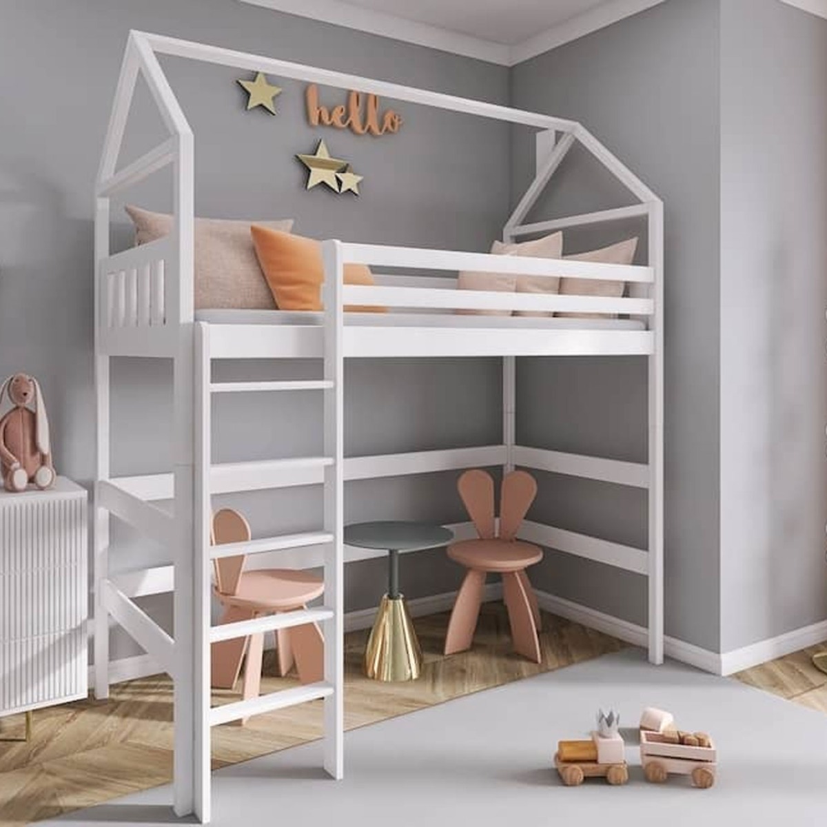 Ajax Siena Wooden Loft Bed with Foam Mattress - White - Art Nest
