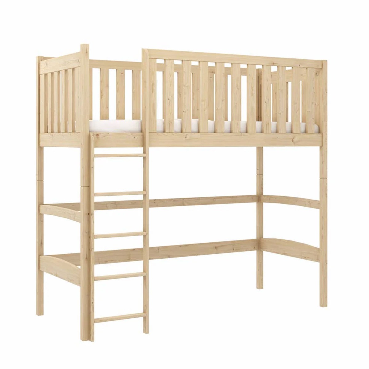 Everett Felix Wooden Loft Bed with Foam/Bonnell Mattress - Pine - Art Nest