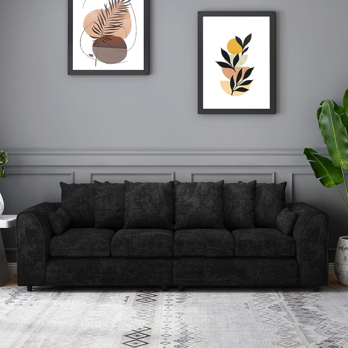 LORVANI Fabric 4 Seater Scatterback Sofa - Black - Home Done