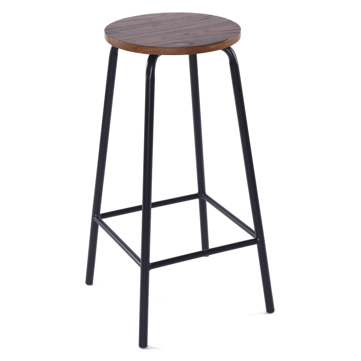 Phoenix Elegance Bar Stool with Metal Frame and Wood Seat Pad - Black and Natural - Sigrid Mills