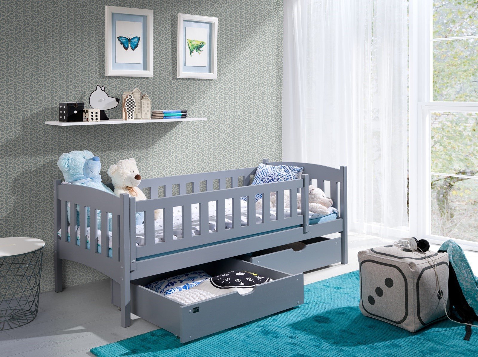 Arman Solid Wooden Single Storage Bed Frame with Bonnell Foam Mattress - Grey - Art Nest