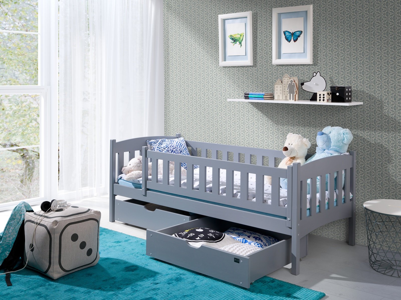 Arman Solid Wooden Single Storage Bed Frame with Foam Mattress - Grey - Art Nest