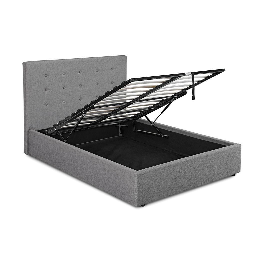 Lucca Plus Classic Linen Fabric Ottoman Bed Standard Double 4ft6 - Grey - Leeds Plywood
