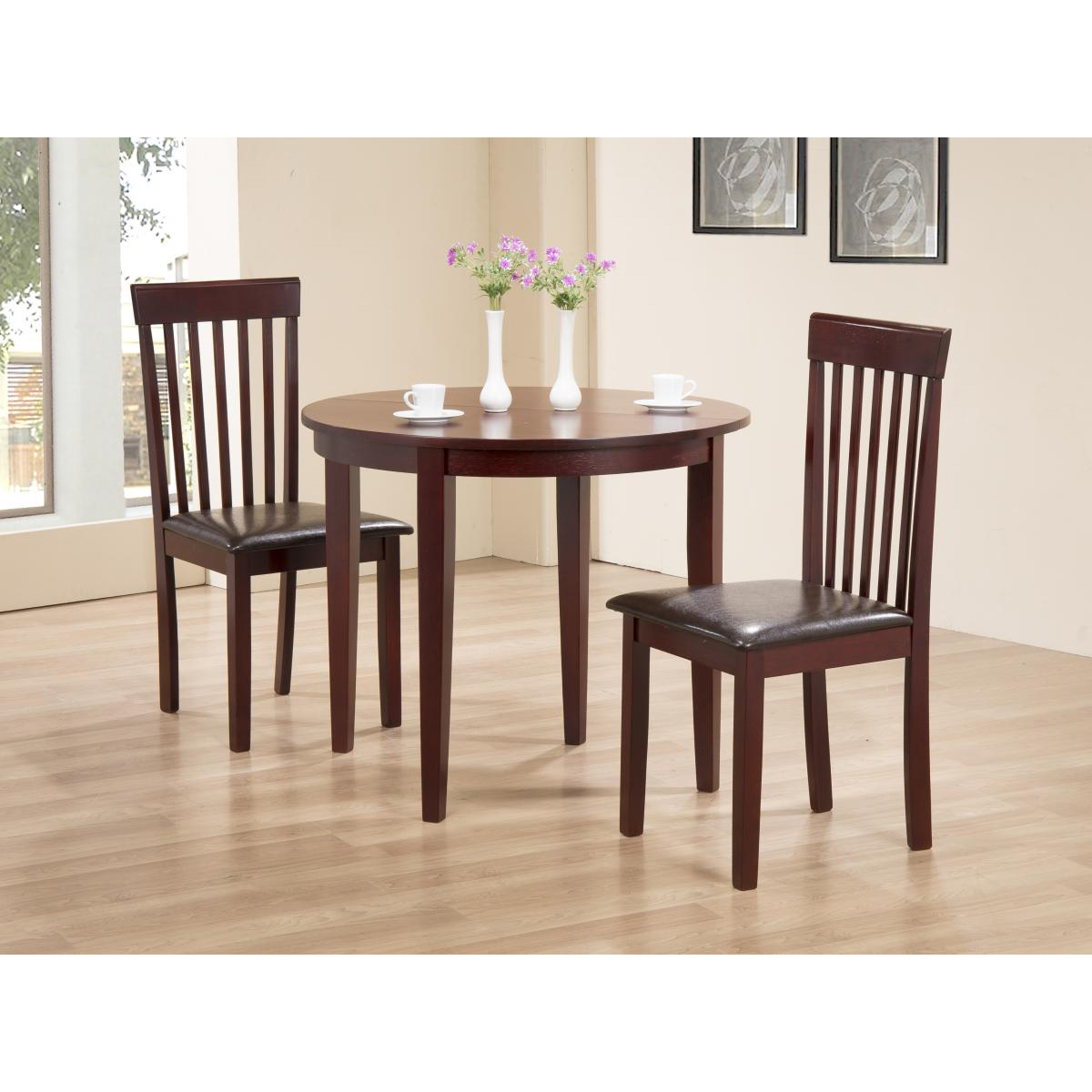Scottsdale Contemporary Comfort Pair of Wooden Dining Chairs with PU Seating in Mahogany - Sigrid Mills