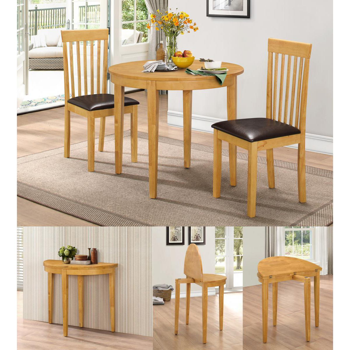 Scottsdale Dining Set with Folding Table and Comfortable Chairs - Oak - Sigrid Mills