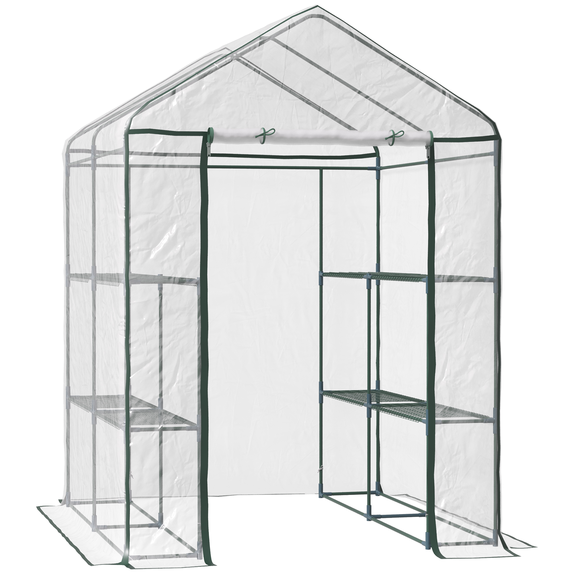 143 x 143 x 195 cm Walk-In Greenhouse 3 Tiers Portable Grow House w/ 8 Shelves, Metal Frame, PVC Film, Transparent - Life Essentials