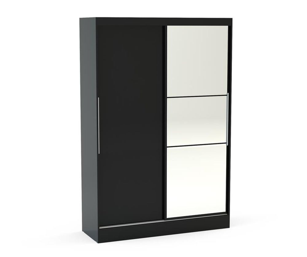 Sliding Wardrobe - LYTHAM 2 Door Mirrored Wardrobe Black 132cm - Birlea Essentials