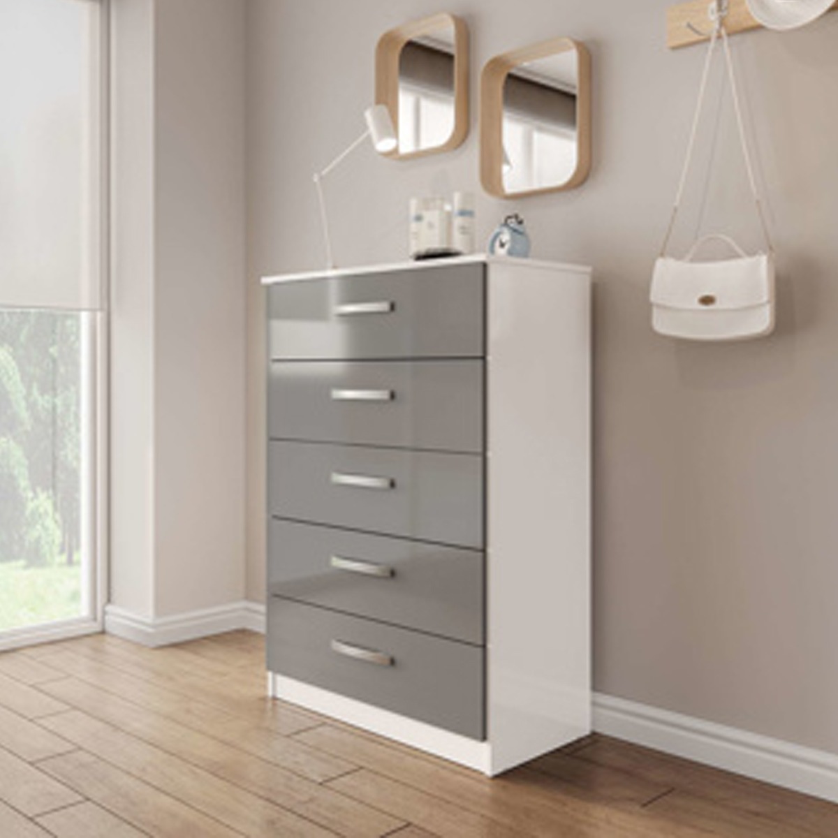 LYTHAM IV White Chest of Drawers - Medium-sized, 5 Drawers - Birlea Essentials