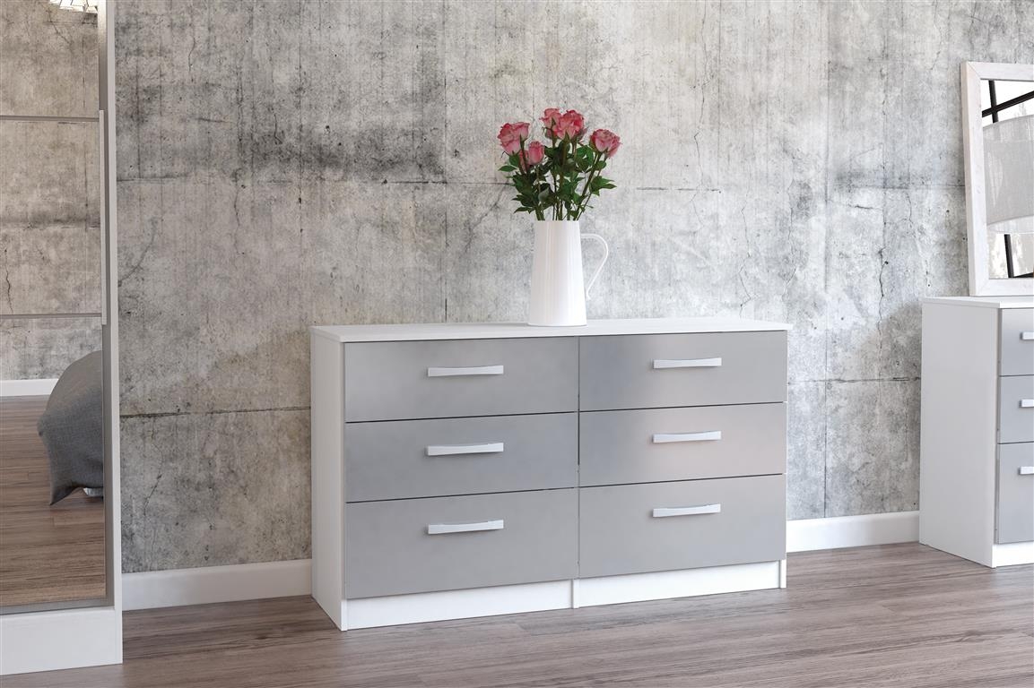 LYTHAM White Chest of Drawers - Large-sized, 6 Drawers, Double - Birlea Essentials