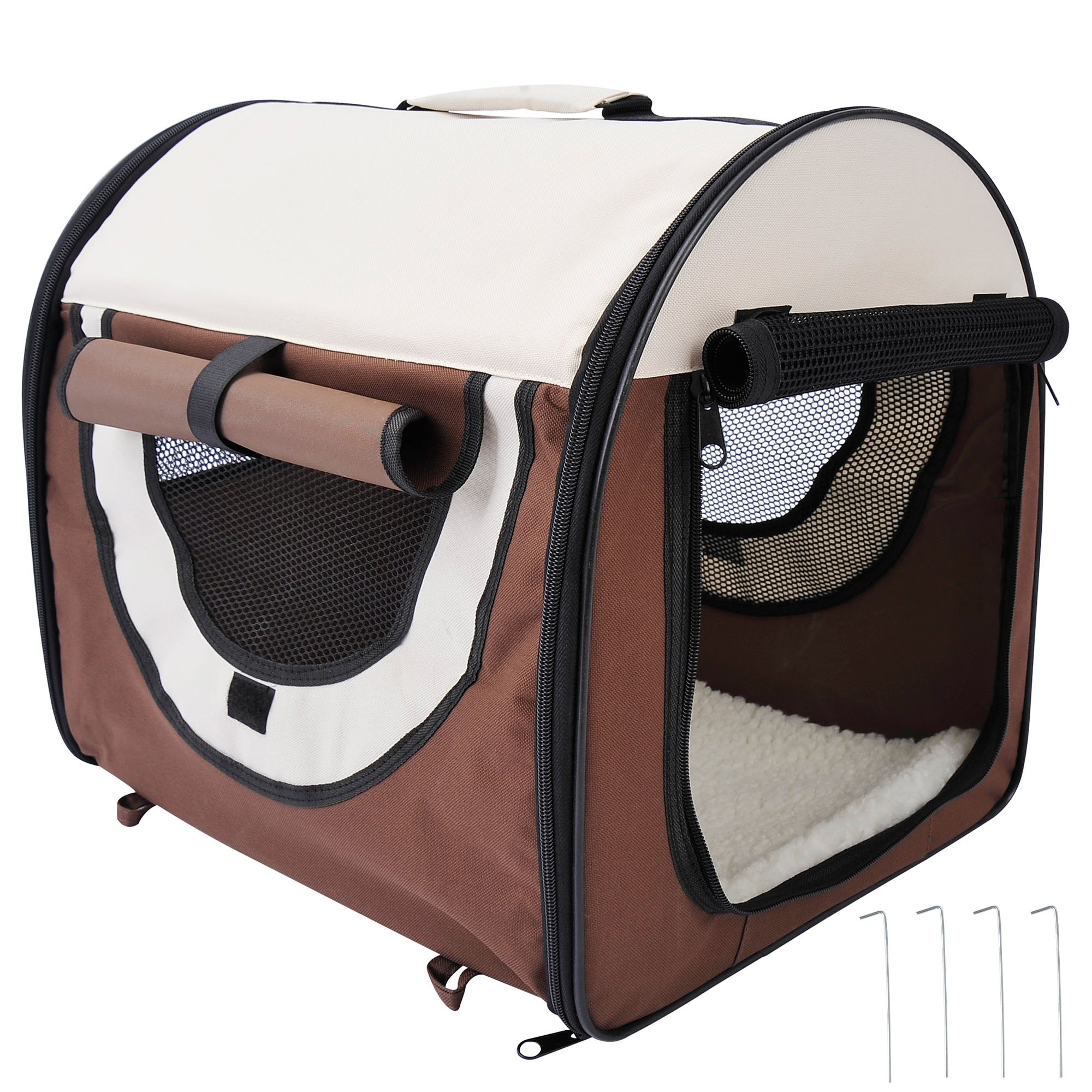 Folding Fabric Soft Pet Crate, 46Lx36Wx41H cm-Brown - Life Essentials