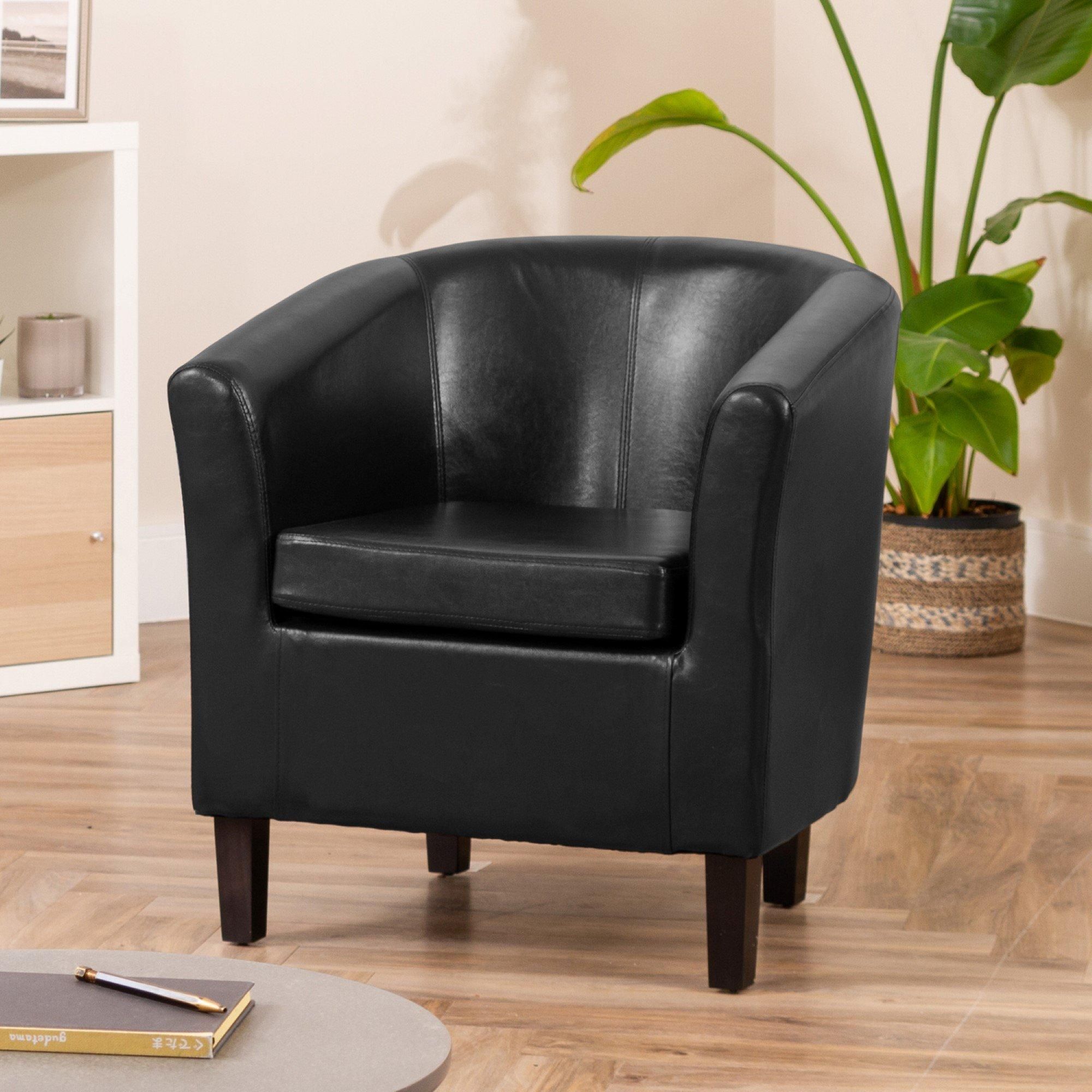 Tub Chair - BELLTANO PU Leather Chair - Black - Archie Homes