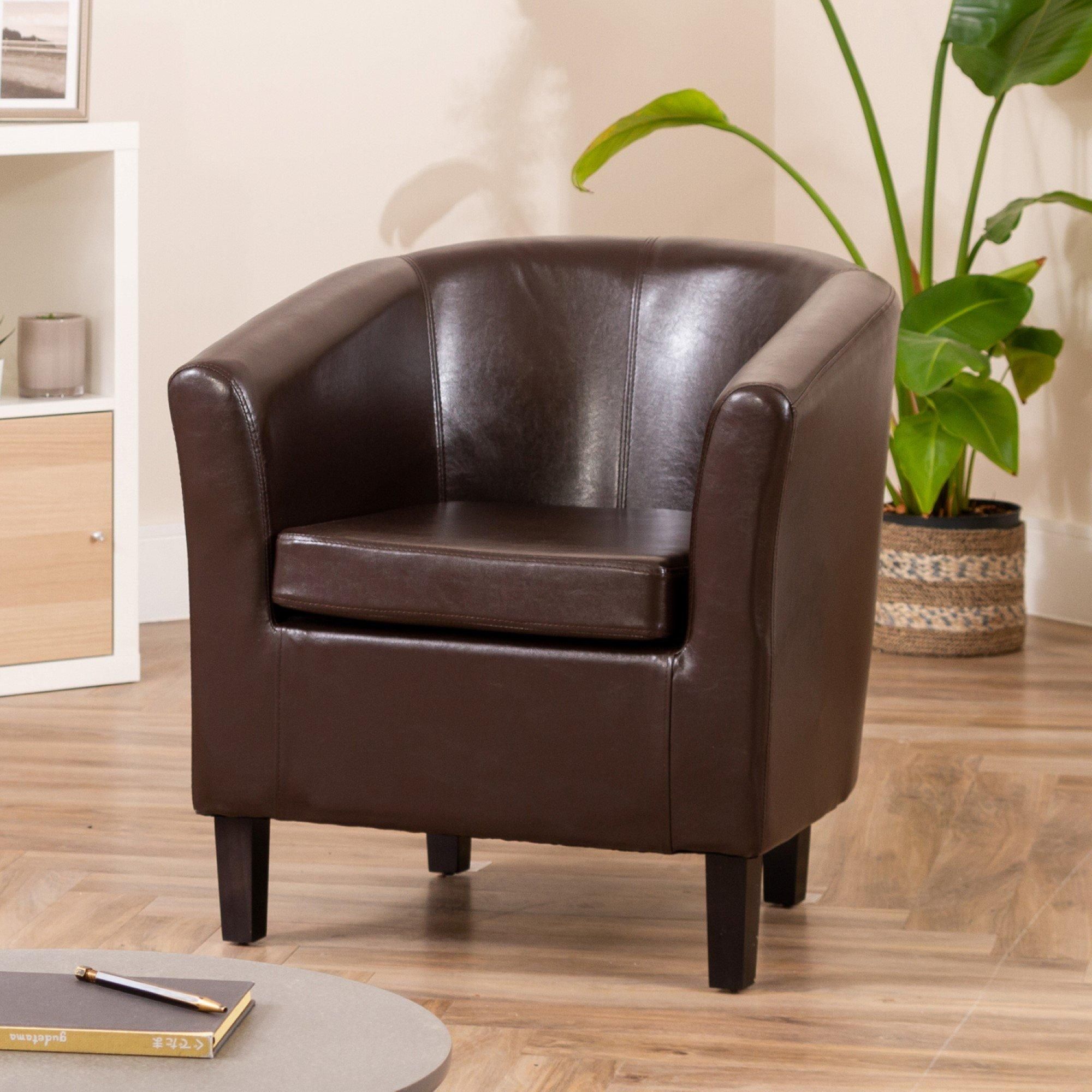 Tub Chair - BELLTANO PU Leather Chair - Brown - Archie Homes
