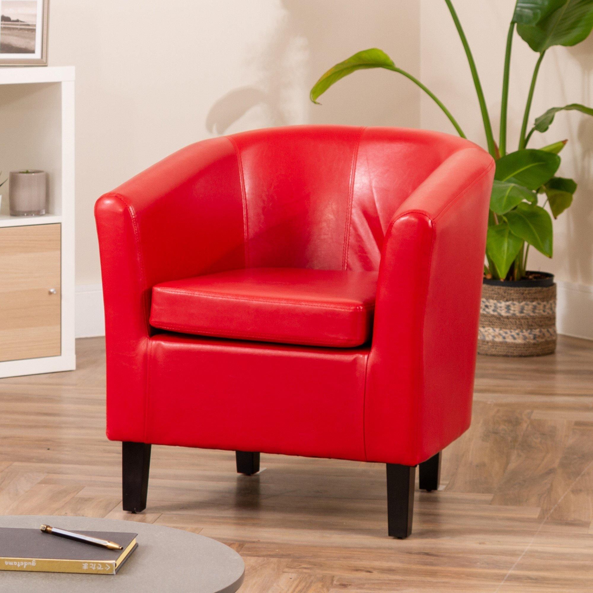 Tub Chair - BELLTANO PU Leather Chair - Red - Archie Homes