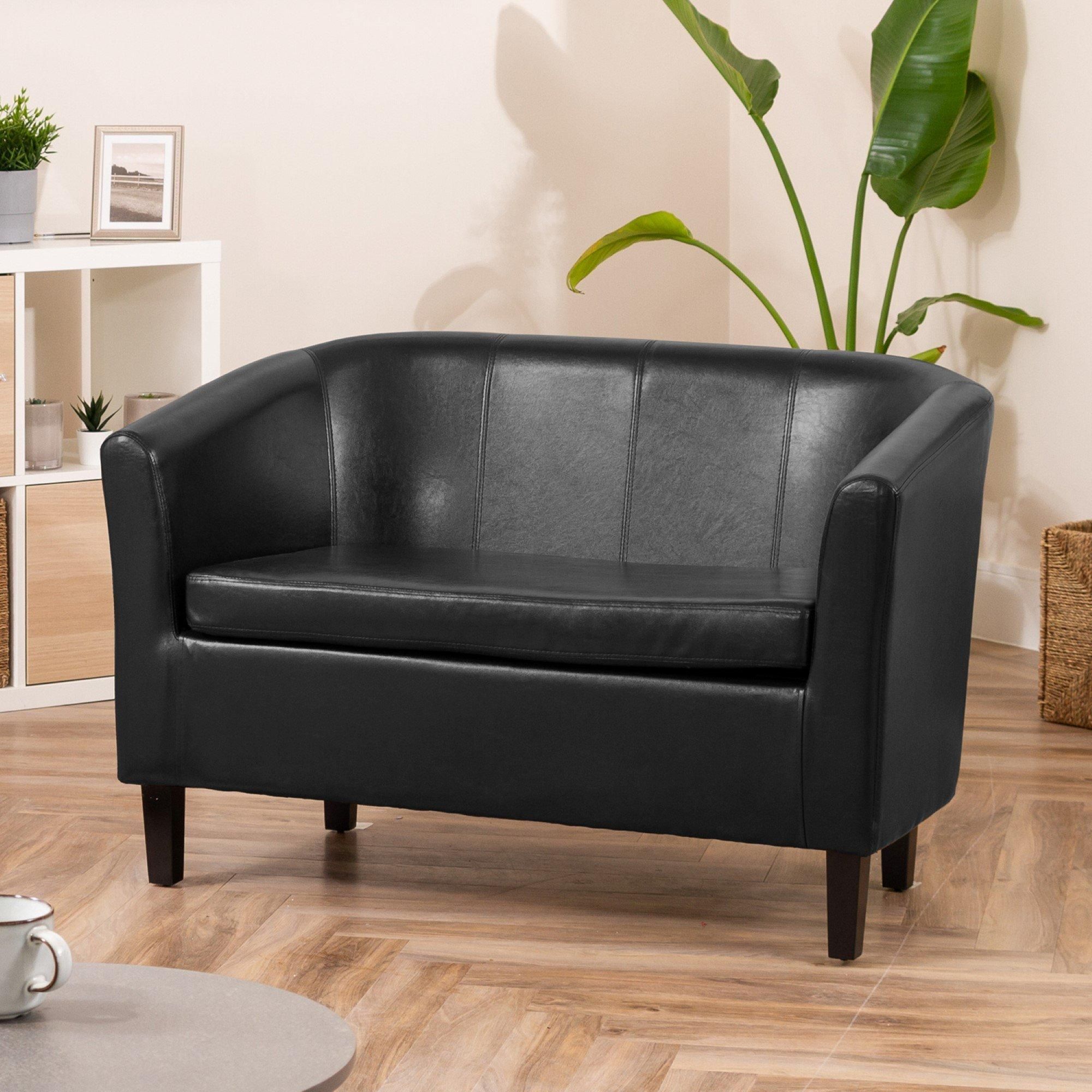 2 Seater Sofa - BELLTANO PU Leather Sofa - Black - Archie Homes
