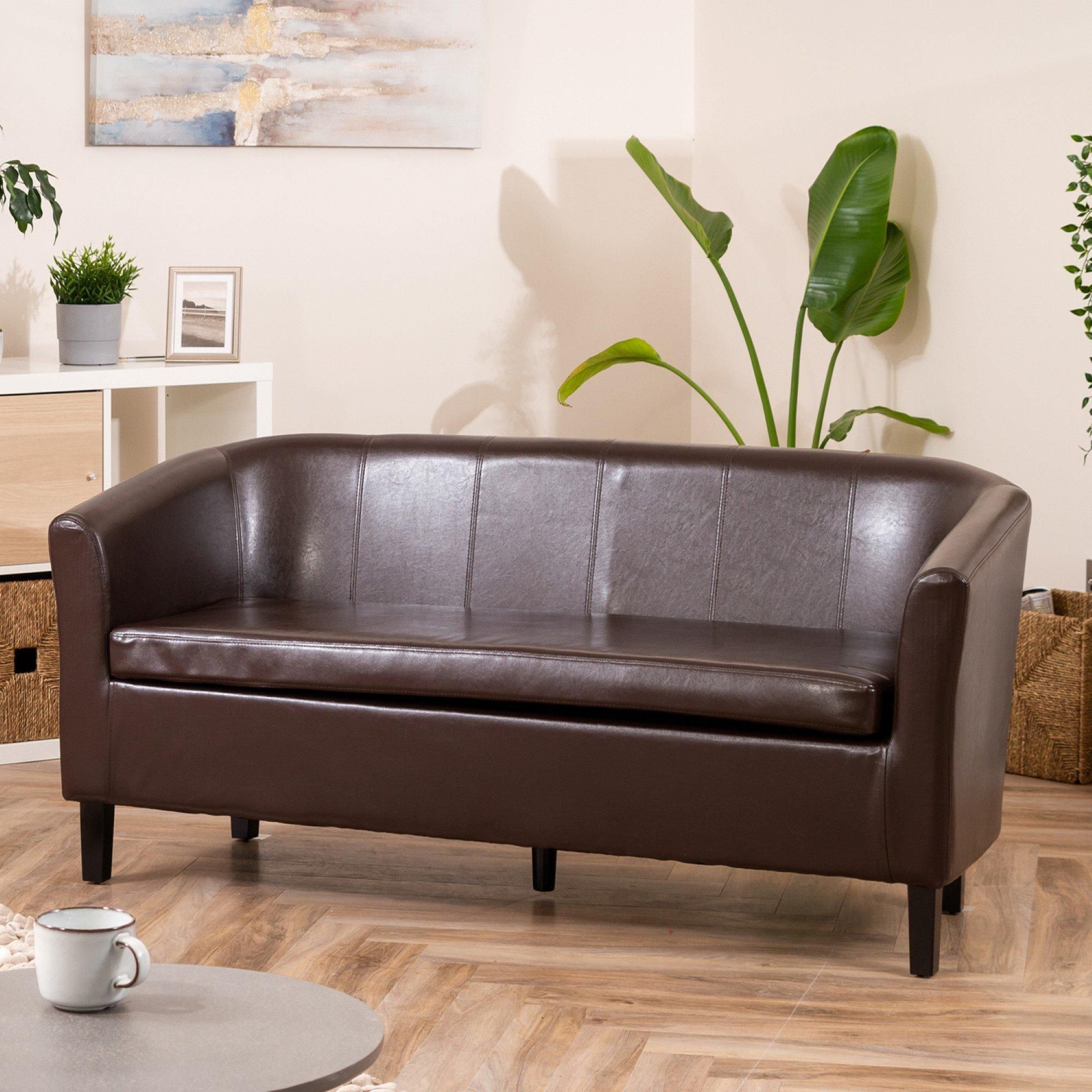 3 Seater Sofa - BELLTANO PU Leather Sofa - Brown - Archie Homes