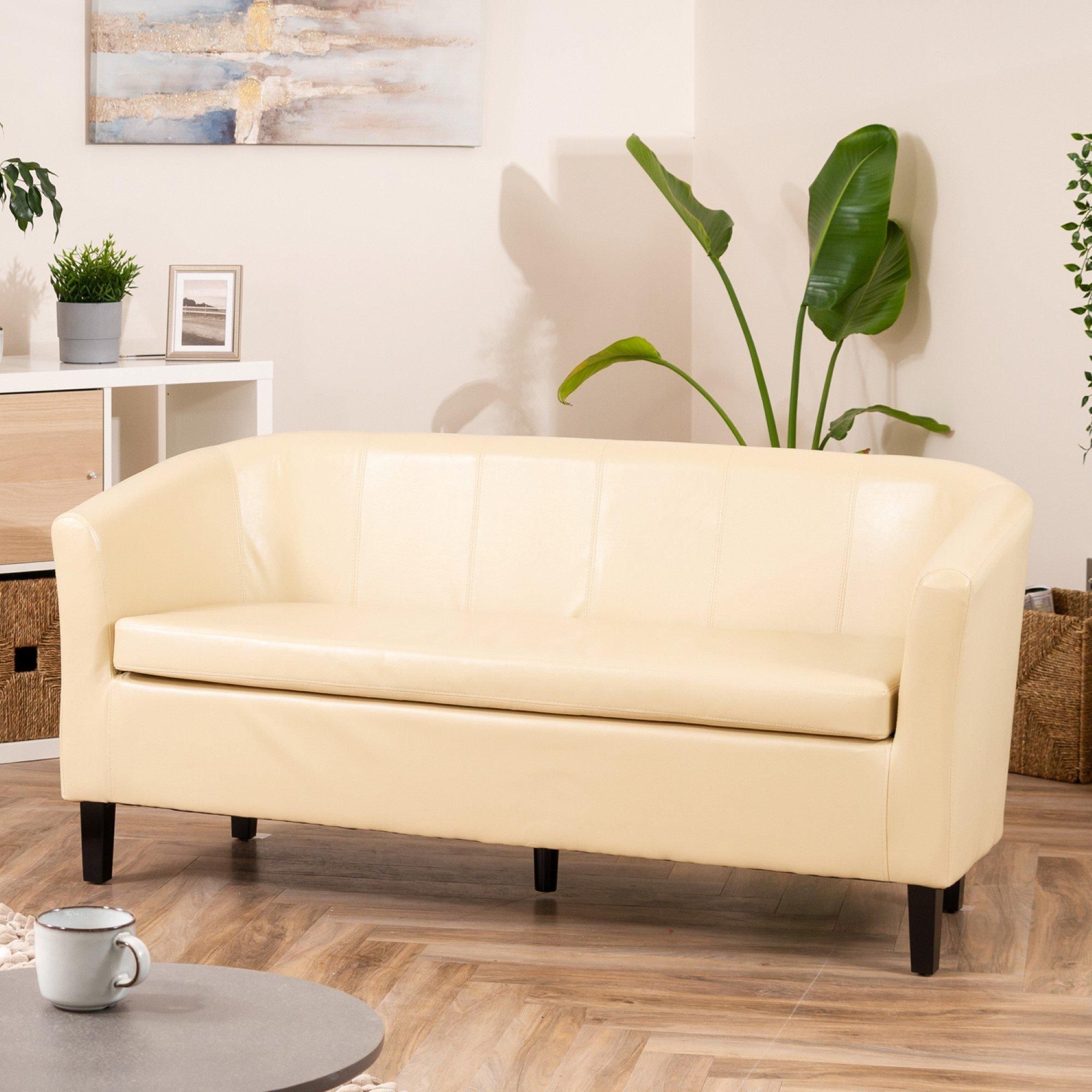 3 Seater Sofa - BELLTANO PU Leather Sofa - Cream - Archie Homes