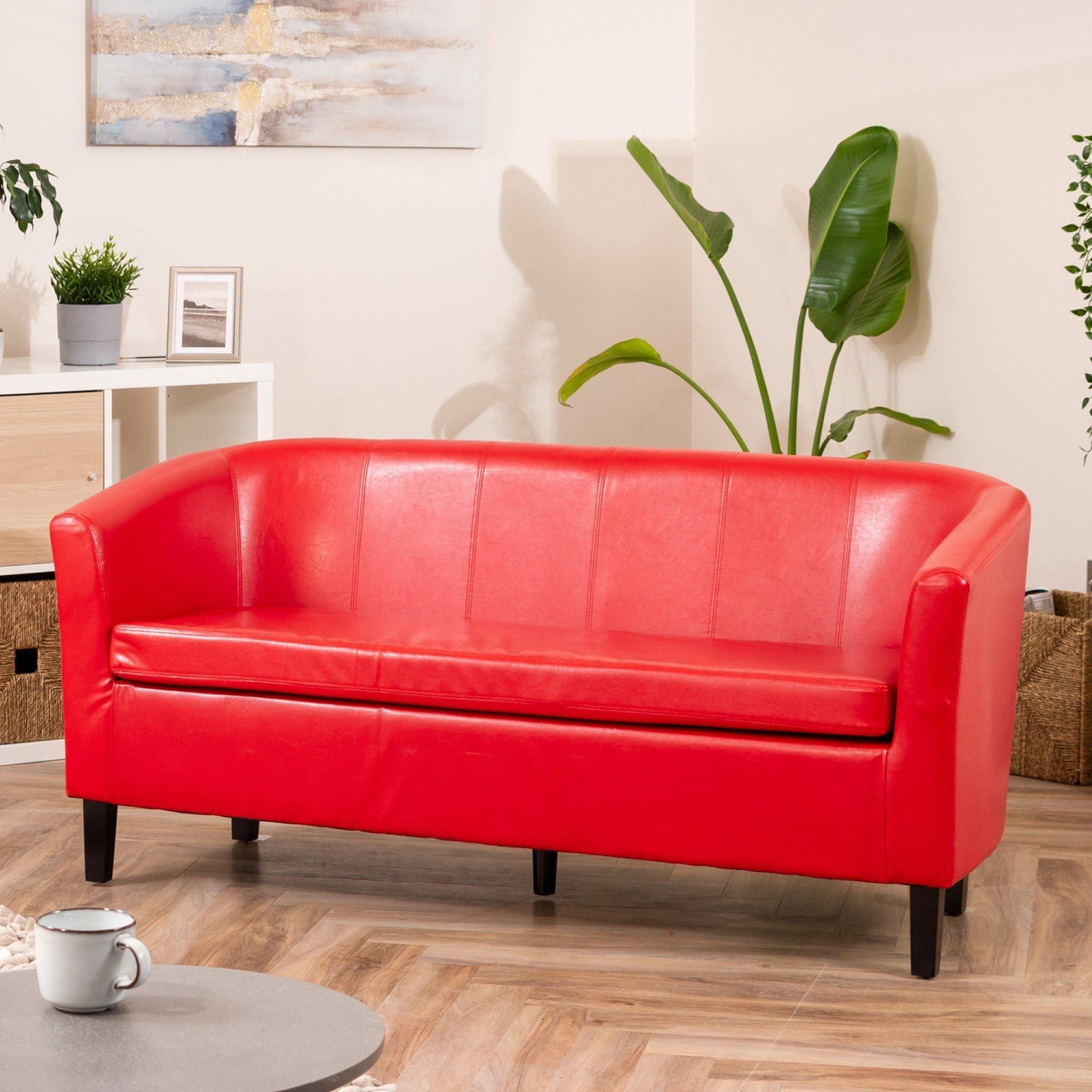 3 Seater Sofa - BELLTANO PU Leather Sofa - Red - Archie Homes