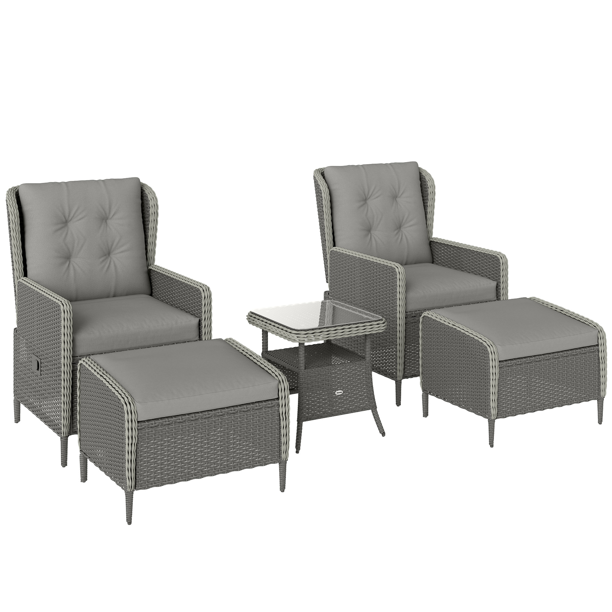 SUNVISTA Five Piece Reclining Rattan Chair Set Charcoal Grey - Life Essentials