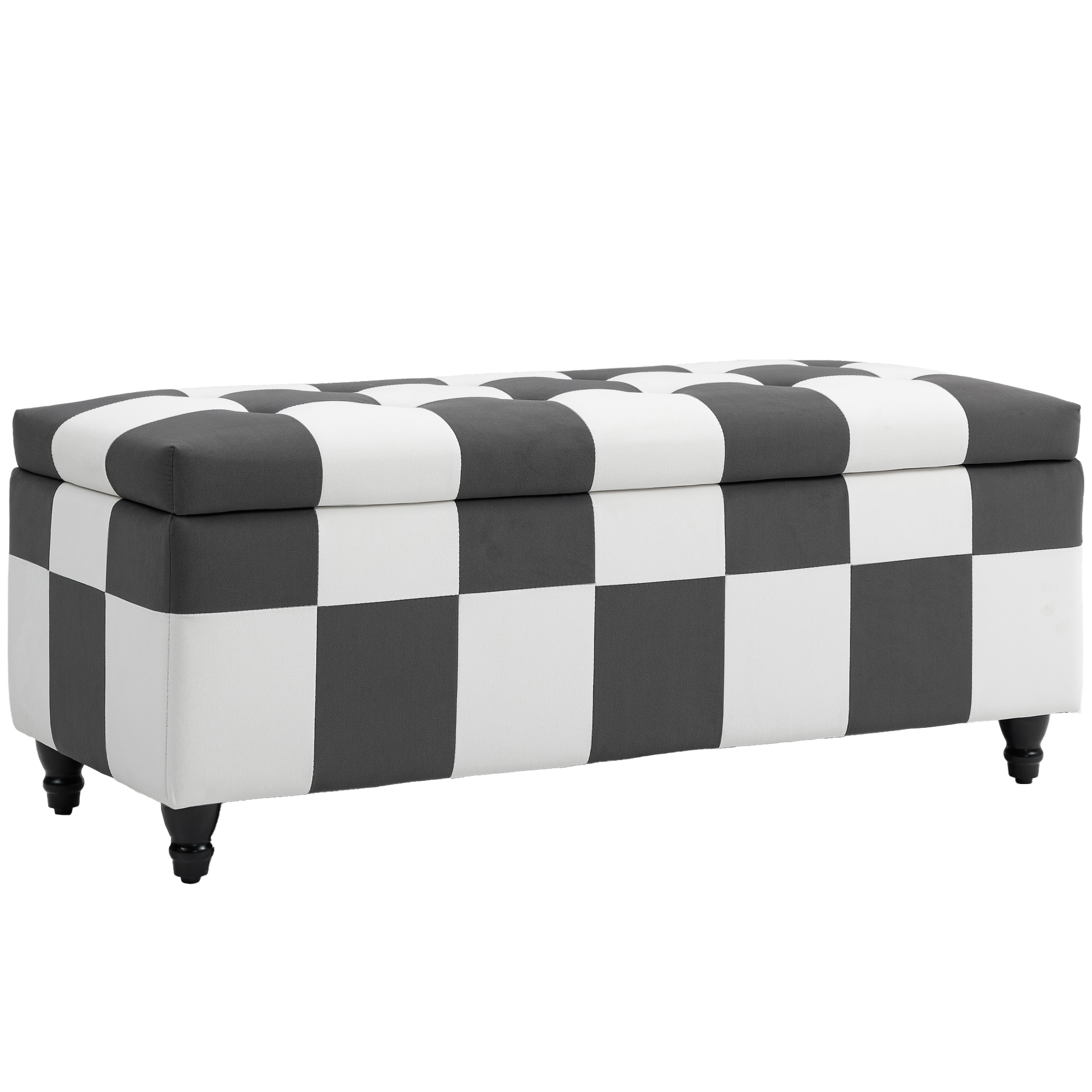 HERON Velvet Storage Ottoman Button tufted Footstool Box Dark Grey and White - Life Essentials